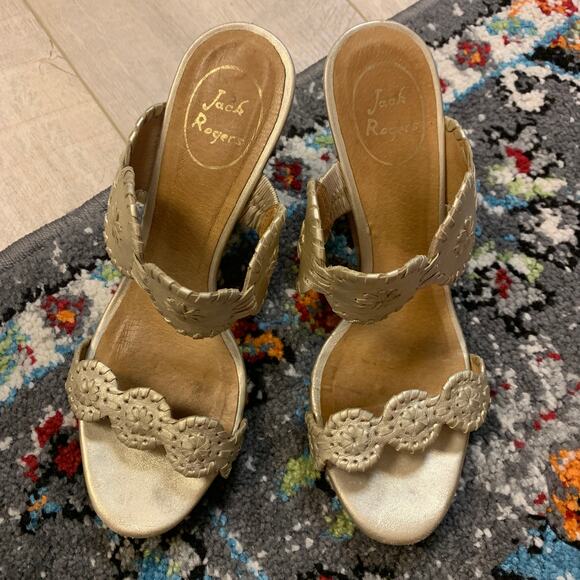 Jack Rogers Shelby Wedges Wedged Sandals Gold Leather Size 8 - Picture 5 of 7